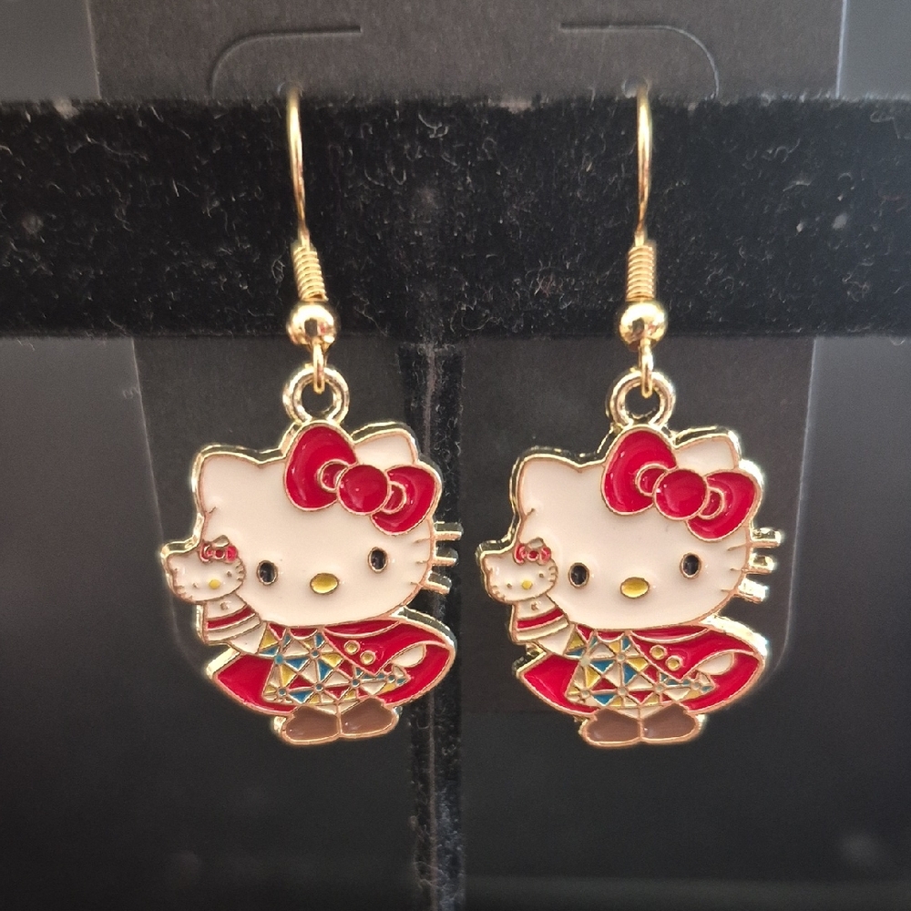 Hello Kitty Red and Gold Dangle Earrings